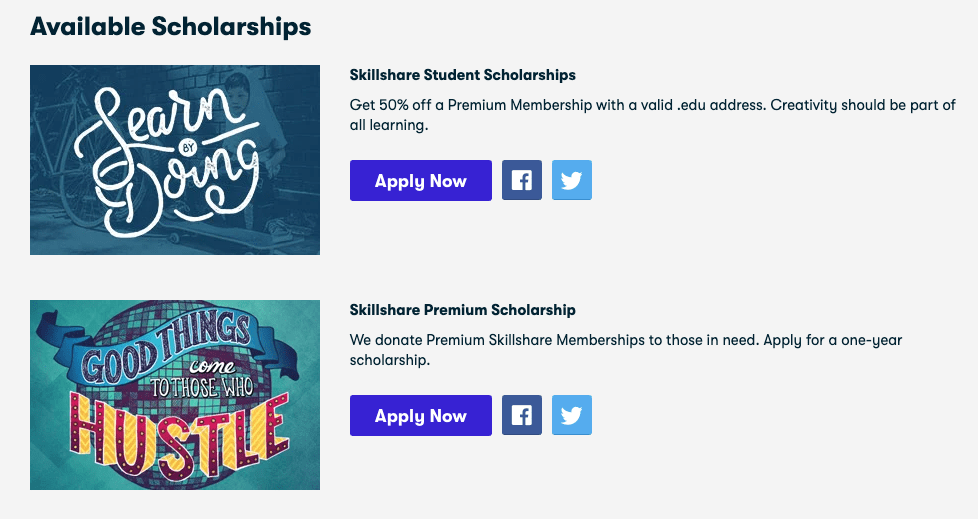 Skillshare Student free Scholarship account