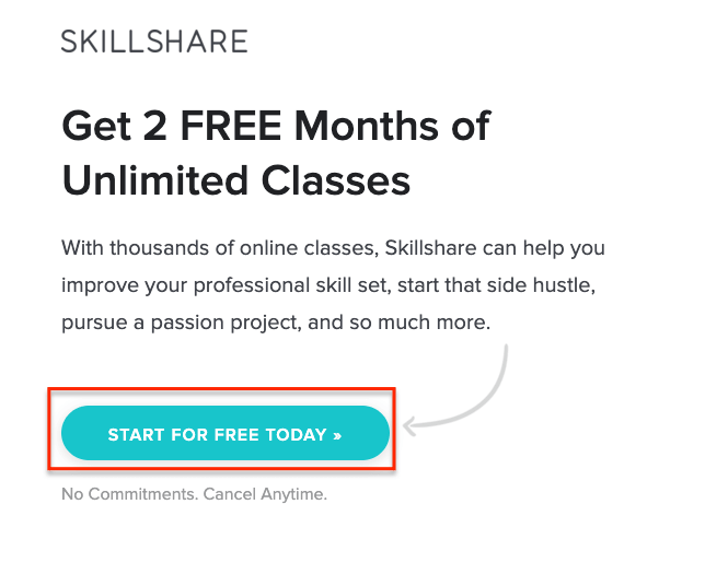 Skillshare 2 months start of free option