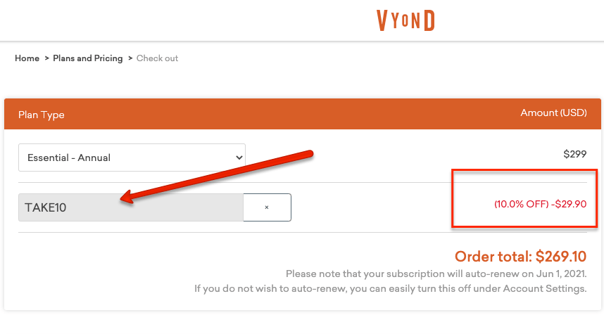 Vyond discount on checkout